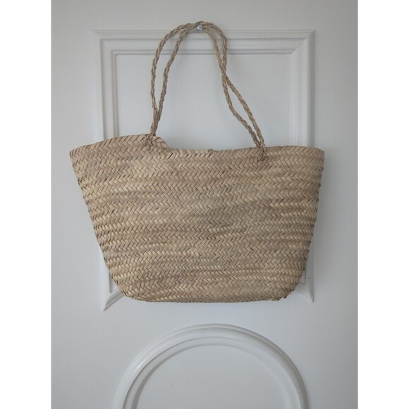 Bohemia Straw Shopping Bag Black Loopy Embroidered Large Beachy - Picture 8 of 10